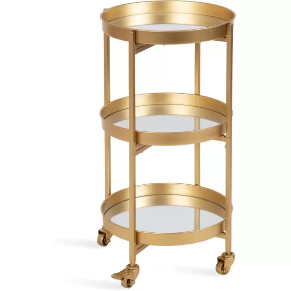 Kate and Laurel Celia Modern 3Tier Bar Cart 16 x 16 x 29 Black Decorative Round Rolling Serving Cart with Lockable Wheels and Three Tiers of Storage and Display SpaceGold