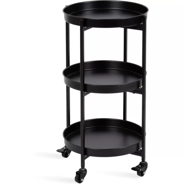 Kate and Laurel Celia Modern 3Tier Bar Cart 16 x 16 x 29 Black Decorative Round Rolling Serving Cart with Lockable Wheels and Three Tiers of Storage and Display SpaceBlack