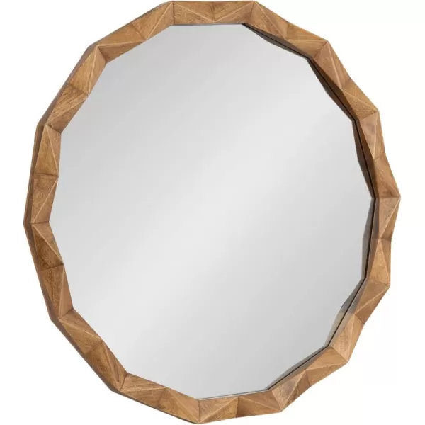 Kate and Laurel Endicott Modern Geometric Round Wall Mirror 26 Inch Diameter Black Transitional Faceted Wood Circle Mirror for Use as Bathroom Mirror for Over Sink or Cute Nursery MirrorRustic Brown