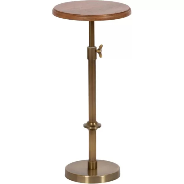 Kate and Laurel Engles Modern AdjustableHeight Pedestal Drink Table 10 x 10 x 30 Walnut Brown and Brass MidCentury Round Indoor Metal Plant Stand with Solid Wood TabletopWalnut BrownGold