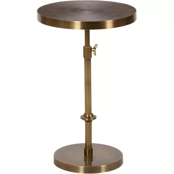 Kate and Laurel Engles Traditional AdjustableHeight Pedestal Side Table 14 x 14 x 30 Antique Brass Vintage Round Indoor Metal Plant Stand with Embossed Pattern for Use as Bedroom NightstandGold