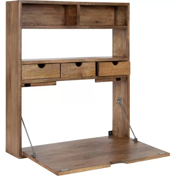 Kate and Laurel Georgie Rustic Wood Floating Desk 26 x 6 x 30 Rustic Brown Bohemian Computer Desk for Home Office with Folding DesignNatural