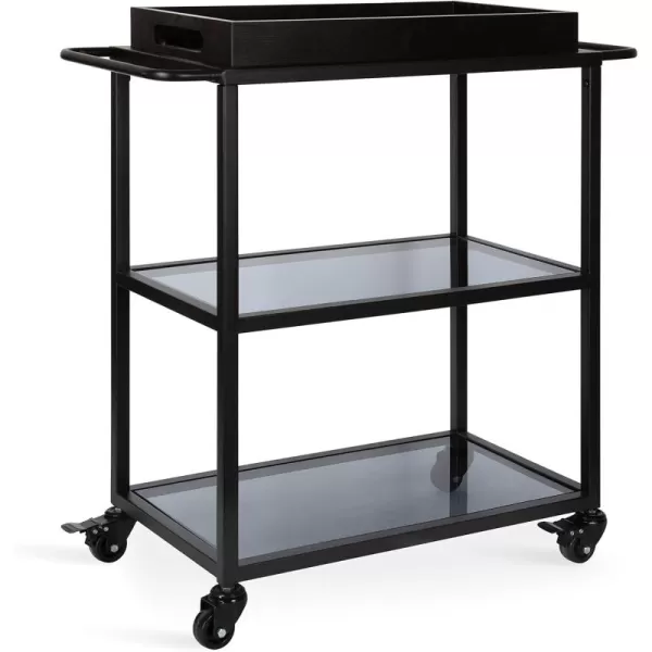 Kate and Laurel Giles Modern Metal Bar Cart with Removable Wood Tray 28 x 13 x 30 Black Chic Serving Cart for Storage Serving and DisplayBlack