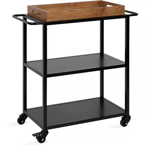 Kate and Laurel Giles Modern Metal Bar Cart with Removable Wood Tray 28 x 13 x 30 Black Chic Serving Cart for Storage Serving and DisplayRustic BrownBlack
