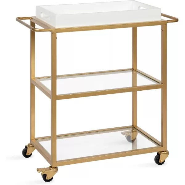 Kate and Laurel Giles Modern Metal Bar Cart with Removable Wood Tray 28 x 13 x 30 Black Chic Serving Cart for Storage Serving and DisplayWhiteGold