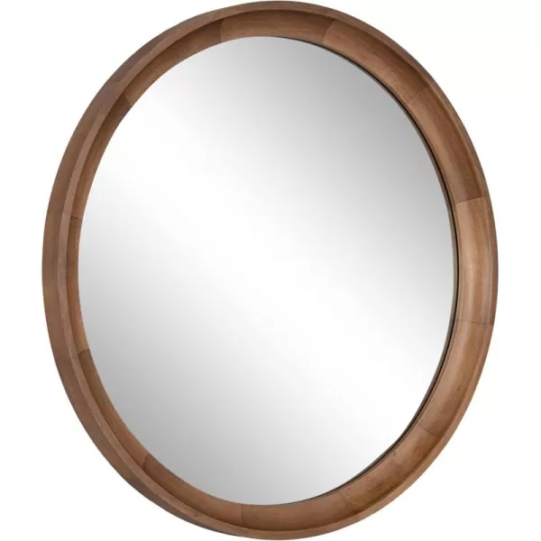 imageKate and Laurel Hatherleigh Modern Round Wooden Wall Mirror 34Inch Diameter Natural Wood Decorative Wood Circle Mirror for Use in Bathroom Entryway or BedroomRustic Brown