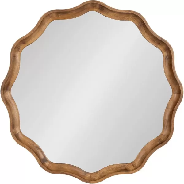 imageKate and Laurel Hatherleigh Transitional Round Wooden Wall Mirror 28 Inch Diameter Rustic Brown Bohemian Scalloped Wavy Wood Circle Mirror for Use in Bathroom Entryway or Bedroom