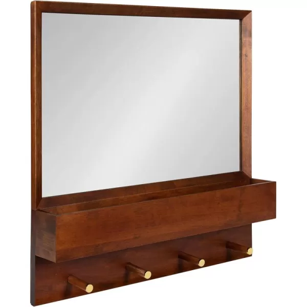 imageKate and Laurel Hinter MidCentury Framed Wall Mirror with Pocket Shelf 24 x 24 Walnut Brown Organizing Mail Holder and Wall Hooks