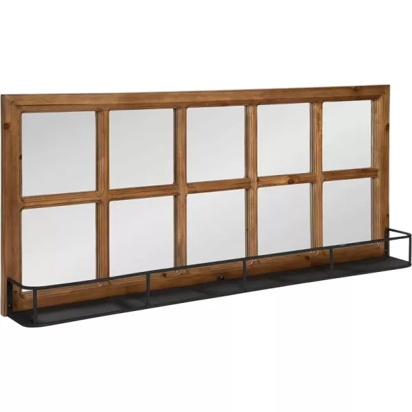 imageKate and Laurel Jackson Casual Farmhouse Solid Wood 10 Windowpane Mirror with Distressed Black Metal Shelf 40x18 Rustic CaramelBrown