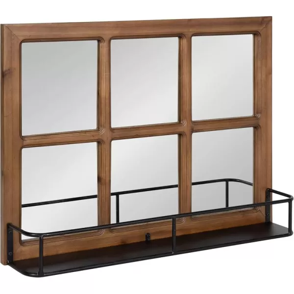 imageKate and Laurel Jackson Casual Farmhouse Solid Wood 10 Windowpane Mirror with Distressed Black Metal Shelf 40x18 Rustic CaramelBrownBlack