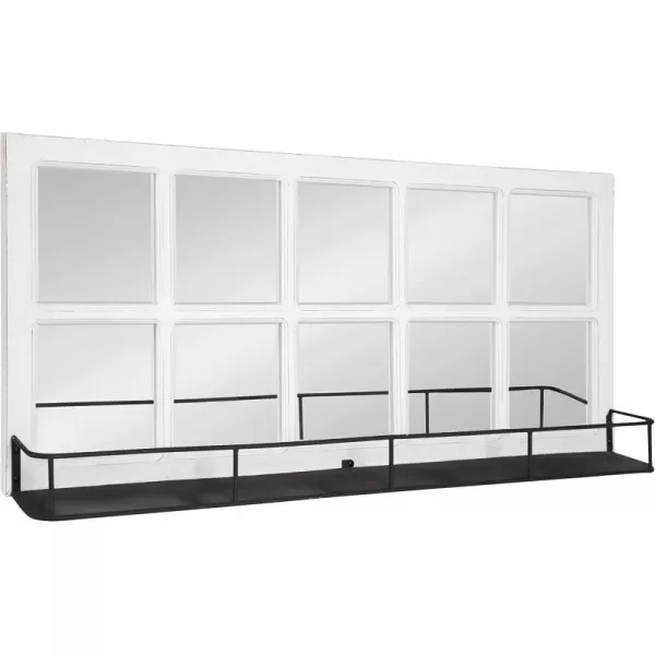 imageKate and Laurel Jackson Casual Farmhouse Solid Wood 10 Windowpane Mirror with Distressed Black Metal Shelf 40x18 Rustic CaramelWhite