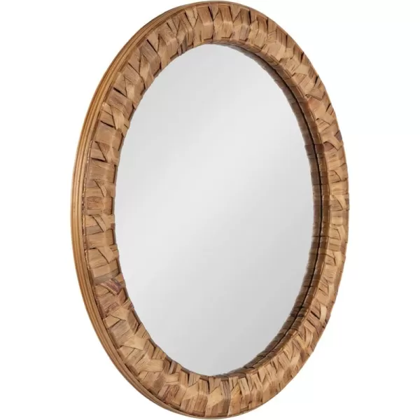 Kate and Laurel Laalima Boho Woven Round Mirror 26 Inch Diameter Rustic Brown Decorative Circle Mirror with Authentic Water Hyacinth Frame for Coastal Mirror Decor