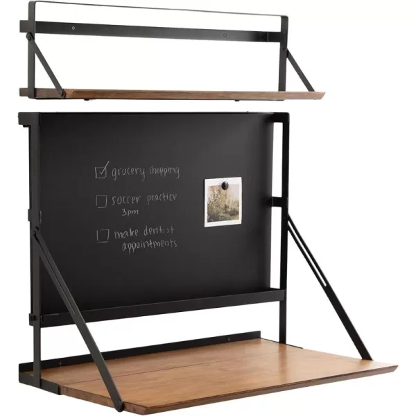Kate and Laurel McAllister Modern Functional Floating Desk with Versatile Folding Shelf and Magnetic Chalkboard for Home Office or Homework Station 27x18x30 Rustic BrownBlack