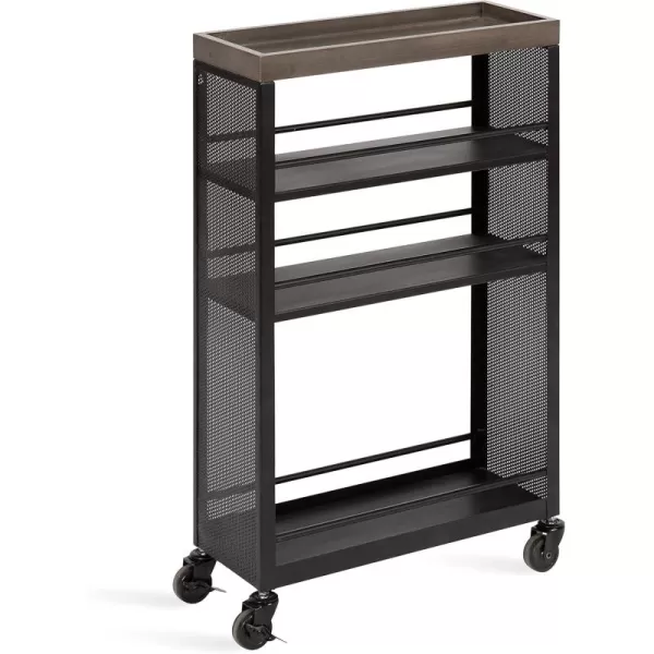 Kate and Laurel Piazza Decorative Slim Storage Cart 18 x 7 x 30 Natural Wood and Black Decorative Narrow Rolling Cart with Locking Wheels and Three Storage Shelves for Kitchen or Laundry RoomGrayBlack