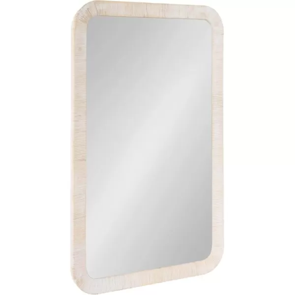 Kate and Laurel Rahfy Boho Rectangle Rattan Wall Mirror 24 x 36 Natural Wood Decorative Rounded Rectangular Mirror with Authentic Rattan Frame for Bathroom Vanity MirrorNatural