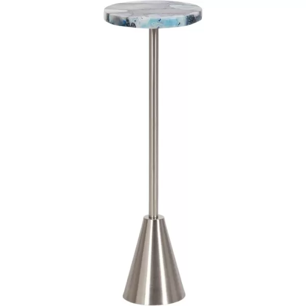 Kate and Laurel Sitara Modern Coastal Round Drink Table 8 x 8 x 23 Blue Agate and Silver Unique Circle Stone Mini Table for Use as Bathroom Accent Table or Pedestal Martini TablSilver