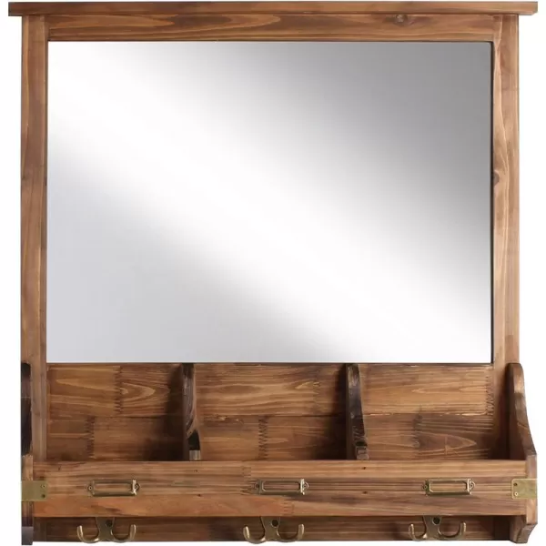 Kate and Laurel Stallard Decorative Wood Home Wall Organizer Mirror with Pockets and Key Hooks WhiteRustic Brown