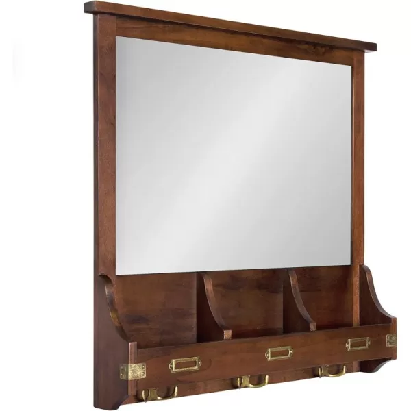 Kate and Laurel Stallard Decorative Wood Home Wall Organizer Mirror with Pockets and Key Hooks WhiteWalnut Brown