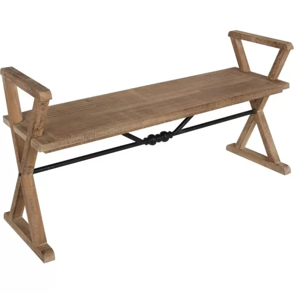 Kate and Laurel Travere Wood Bench Rustic Gray Finish with Black Metal Support BarBrown