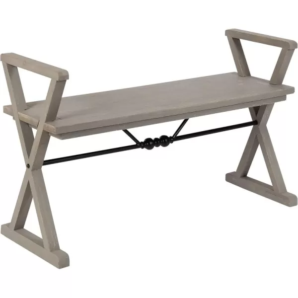 Kate and Laurel Travere Wood Bench Rustic Gray Finish with Black Metal Support BarGrey