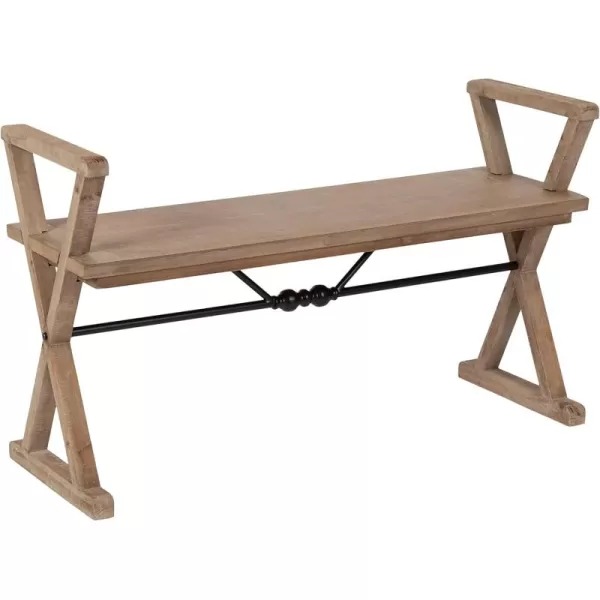 Kate and Laurel Travere Wood Bench Rustic Gray Finish with Black Metal Support BarRustic Brown