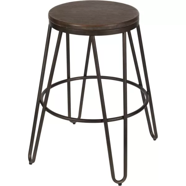 Kate and Laurel Tully Backless Modern Wood and Metal 24quot Counter Height Bar Stools Set of 4 Gray with Wood SeatGrey