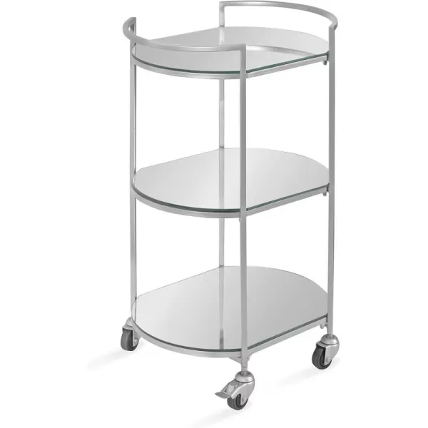 Kate and Laurel Vasseur Modern Bar Cart 19 x 15 x 30 Silver Glam 3Tier Mirrored Glass Rolling Cart with Storage Shelves for Serving Storage and DisplaySilver