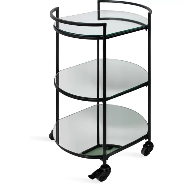Kate and Laurel Vasseur Modern Bar Cart 19 x 15 x 30 Silver Glam 3Tier Mirrored Glass Rolling Cart with Storage Shelves for Serving Storage and DisplayBlack