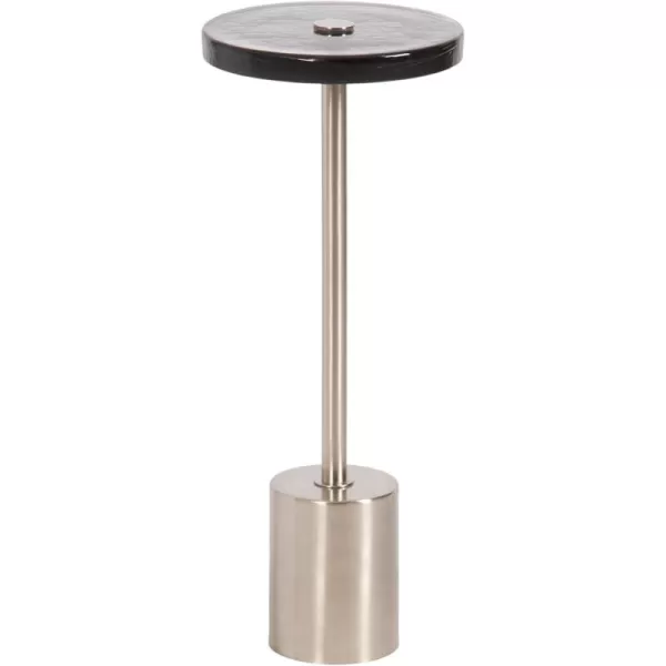 Kate and Laurel Xyler Modern Round Metal and Glass Drink Table 10 x 10 x 24 Clear Glass and Antique Brass Transitional Plant Pedestal Table for Use as Indoor Plant Stand or Small Bathtub TableSilver
