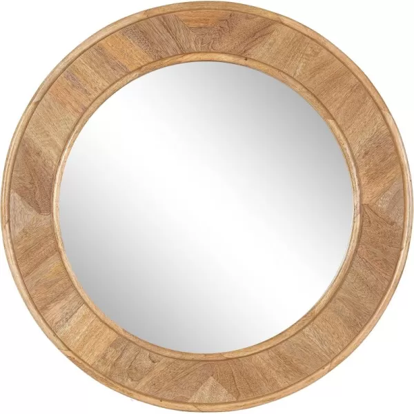 imageKate and Laurel Yahna Pieced Wood Round Wall Mirror 28 Inch Diameter Natural Brown Transitional Decorative Circle Bathroom Mirror with Solid Mango Wood FrameNatural