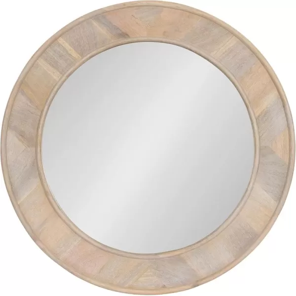 imageKate and Laurel Yahna Pieced Wood Round Wall Mirror 28 Inch Diameter Natural Brown Transitional Decorative Circle Bathroom Mirror with Solid Mango Wood FrameWhite