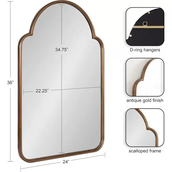 imageKate and Laurel Arthell Scalloped Mirror 24 x 36 Antique Gold Vintage Farmhouse Arched Scallop Wall Mirror with Sleek Frame and Substantial Reflective SurfaceGold