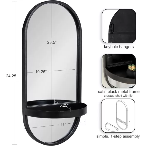 imageKate and Laurel Estero Modern Metal Oval Mirror with Rounded Shelf 11 x 25 Gold Decorative Modern Glam Capsule Shelf Mirror for Storage and DisplayBlack