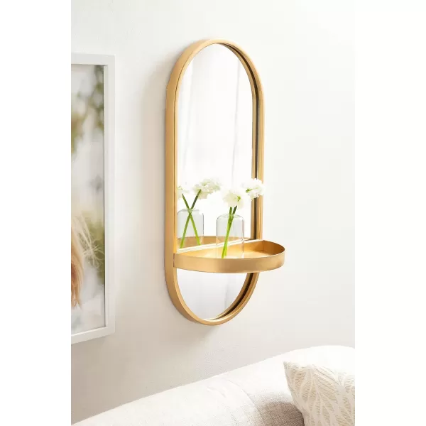 imageKate and Laurel Estero Modern Metal Oval Mirror with Rounded Shelf 11 x 25 Gold Decorative Modern Glam Capsule Shelf Mirror for Storage and DisplayGold