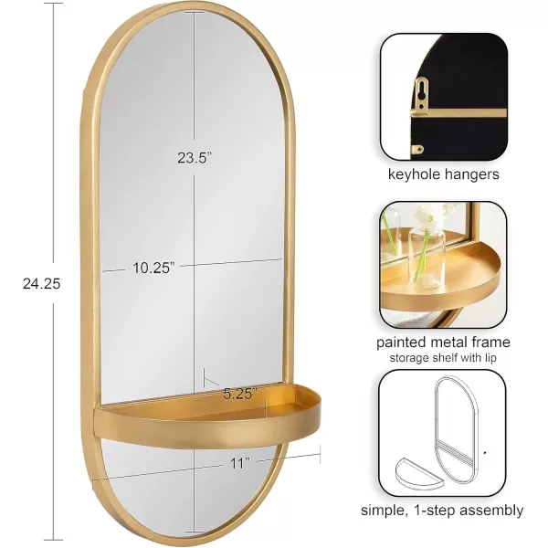 imageKate and Laurel Estero Modern Metal Oval Mirror with Rounded Shelf 11 x 25 Gold Decorative Modern Glam Capsule Shelf Mirror for Storage and DisplayGold