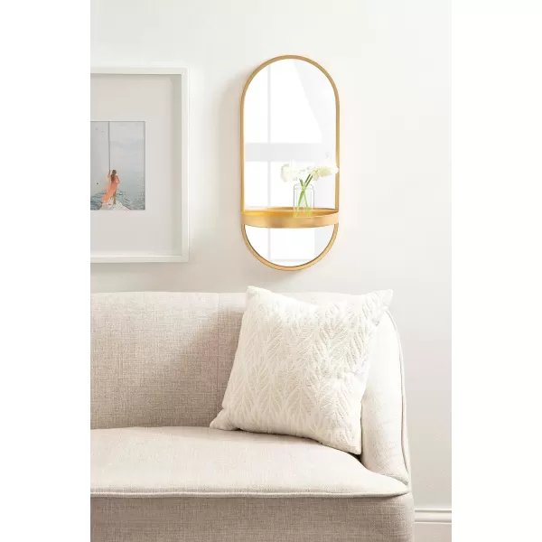 imageKate and Laurel Estero Modern Metal Oval Mirror with Rounded Shelf 11 x 25 Gold Decorative Modern Glam Capsule Shelf Mirror for Storage and DisplayGold