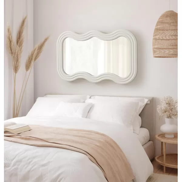 imageKate and Laurel Fripp Modern Scalloped Rectangle Mirror 24 x 40 White Cute Rectangular Wavy Mirror for Use as Fun Bedroom Mirror or Nursery Mirror Option