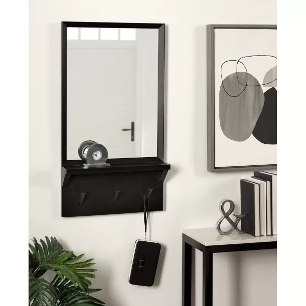 imageKate and Laurel Hinter MidCentury Wood Framed Pub Mirror 36 x 24 Walnut Modern Wall Organizer with Mirror and Five HooksBlack