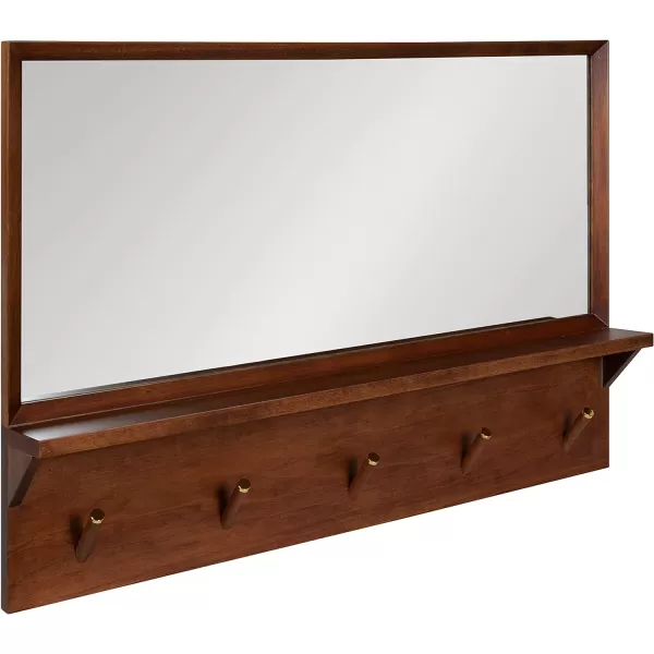 imageKate and Laurel Hinter MidCentury Wood Framed Pub Mirror 36 x 24 Walnut Modern Wall Organizer with Mirror and Five HooksWalnut Brown