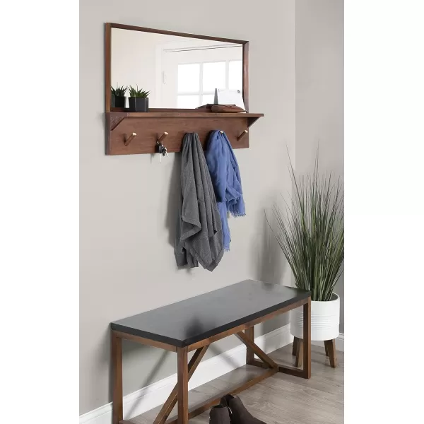 imageKate and Laurel Hinter MidCentury Wood Framed Pub Mirror 36 x 24 Walnut Modern Wall Organizer with Mirror and Five HooksWalnut Brown