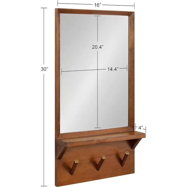 imageKate and Laurel Hinter MidCentury Wood Framed Pub Mirror 36 x 24 Walnut Modern Wall Organizer with Mirror and Five HooksWalnut Brown