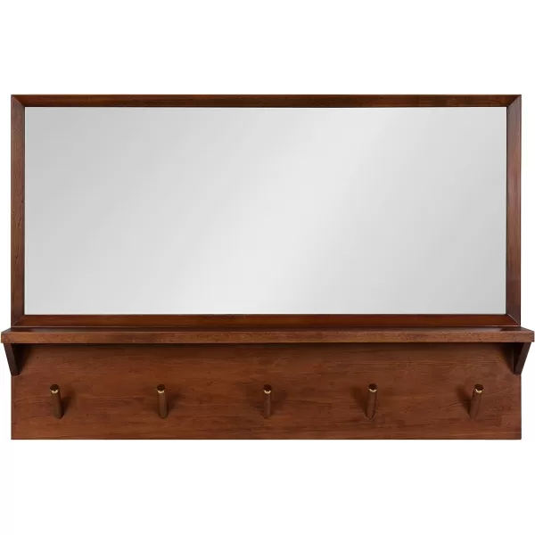 imageKate and Laurel Hinter MidCentury Wood Framed Pub Mirror 36 x 24 Walnut Modern Wall Organizer with Mirror and Five HooksWalnut Brown