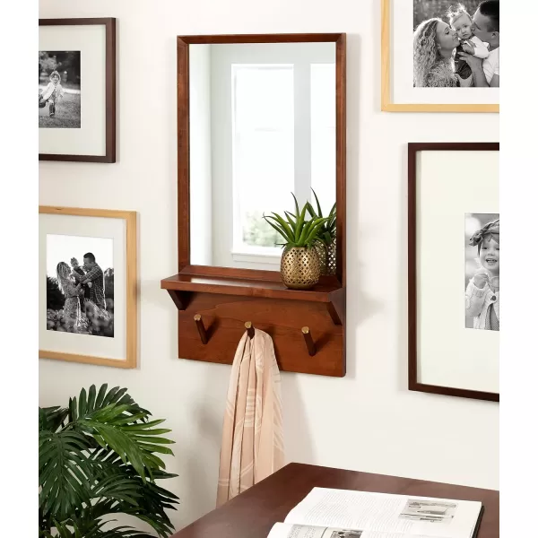 imageKate and Laurel Hinter MidCentury Wood Framed Pub Mirror 36 x 24 Walnut Modern Wall Organizer with Mirror and Five HooksWalnut Brown