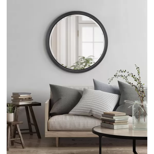 imageKate and Laurel Hogan Farmhouse Round Wall Mirror 32 Inch Diameter Walnut Brown Sophisticated Modern Mirror for WallBlack