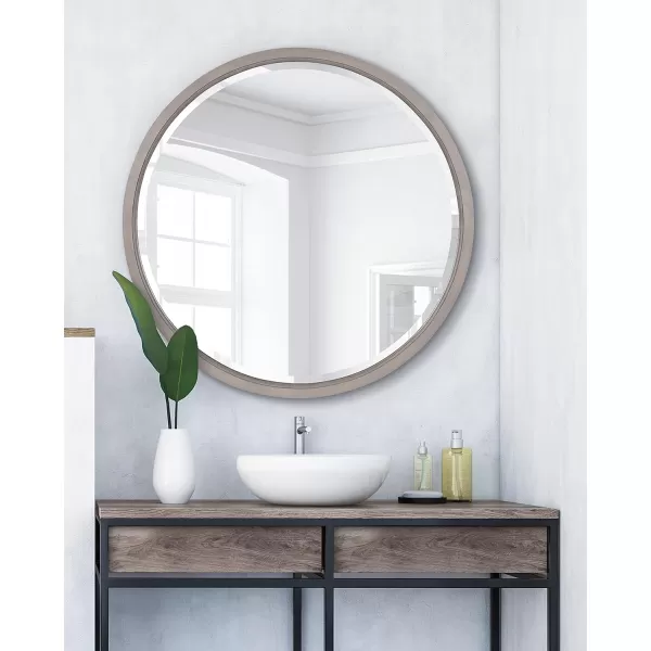 imageKate and Laurel Hogan Farmhouse Round Wall Mirror 32 Inch Diameter Walnut Brown Sophisticated Modern Mirror for WallGrey