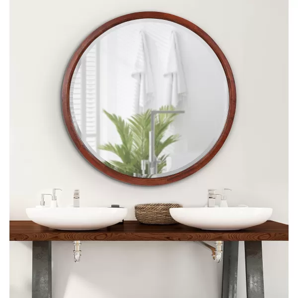 imageKate and Laurel Hogan Farmhouse Round Wall Mirror 32 Inch Diameter Walnut Brown Sophisticated Modern Mirror for WallWalnut Brown