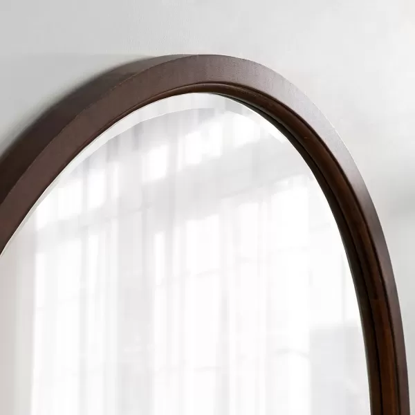 imageKate and Laurel Hogan Farmhouse Round Wall Mirror 32 Inch Diameter Walnut Brown Sophisticated Modern Mirror for WallWalnut Brown