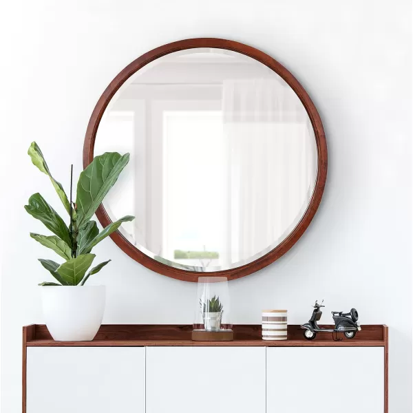 imageKate and Laurel Hogan Farmhouse Round Wall Mirror 32 Inch Diameter Walnut Brown Sophisticated Modern Mirror for WallWalnut Brown