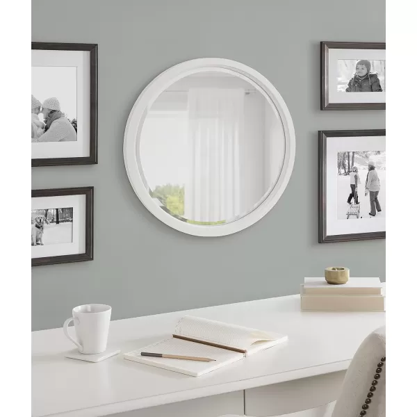 imageKate and Laurel Hogan Farmhouse Round Wall Mirror 32 Inch Diameter Walnut Brown Sophisticated Modern Mirror for WallWhite