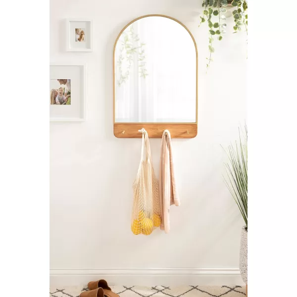 imageKate and Laurel Schuyler Arched Wall Mirror with Hooks 20 x 31 Gold and Natural Wood Decorative Modern Mirror with Hooks for Storage and DisplayNaturalGold